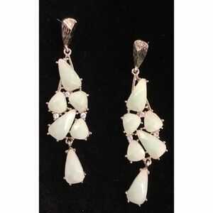 LIGHT Green Earrings w Gold Metal